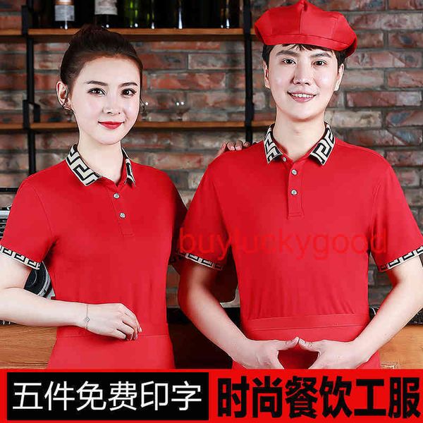 

good brand tracksuits l restaurant waiter short sleeve pot shop western restaurant coffee milk tea t-shirt summer, Gray