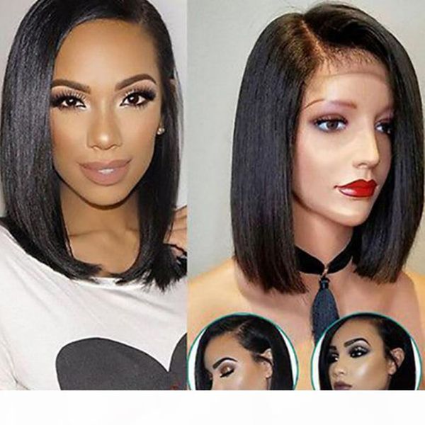 

bob lace front human hair wigs with baby hair pre plucked brazilian remy hair full end straight short bob wig for black women, Black;brown