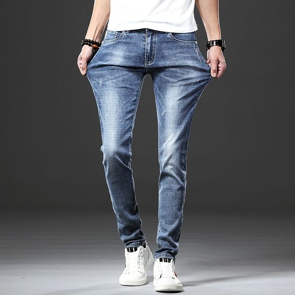 

xbrbg new jeansslim stretch jeans men's youth casual jeansjeans and autumn fit skinny mhyzb pants korean style trendy pants casual, Blue