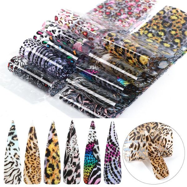 

10pc leopard snake skin nail foil sticker set mix animal transfer slider design nail art decals diy decoration tools la2001-1, Black