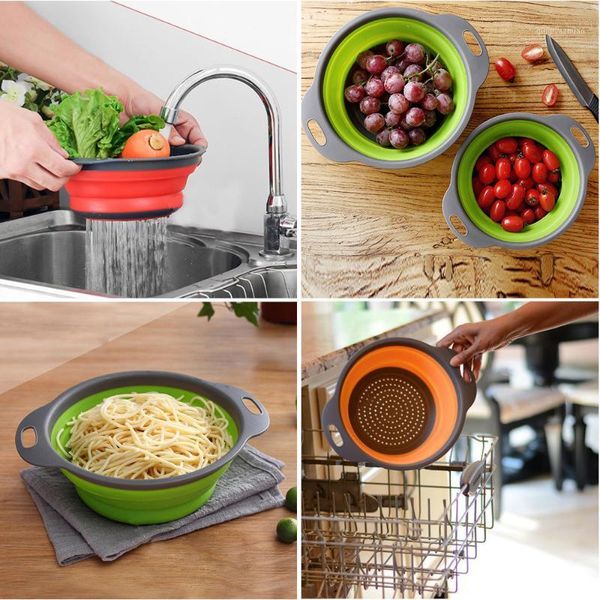 

foldable silicone colander fruit vegetable washing basket drainer with handle kitchen strainer strainer collapsible basket1