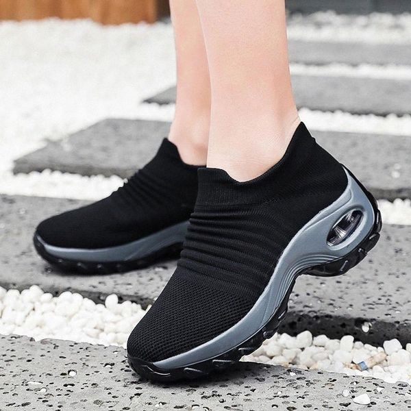 

2020 women platform sneakers breathable mesh knitted casual vulcanize shoes female slip-on walking running footwear size 9 10 #b14t