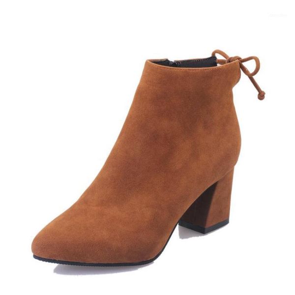 

boots autumn and winter women's frosted leather pointed fashion booties thick with casual large size 34-451, Black