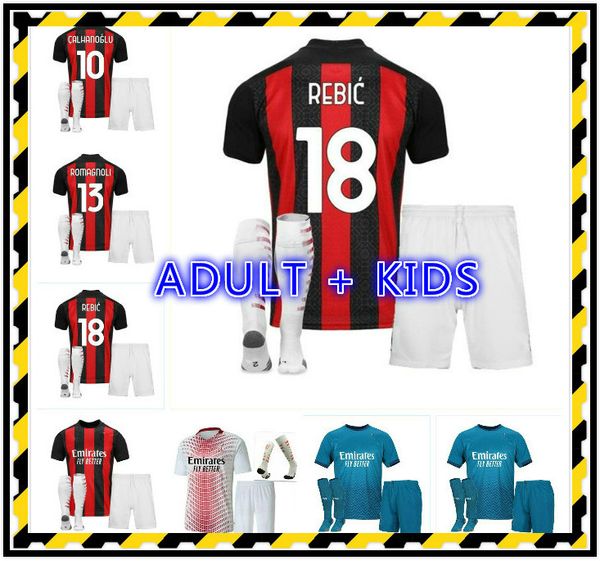 

man kids kit ibrahimovic ac milan soccer jersey 20 21 football shirt tonali paqueta bennacer rebic camiseta de futbol romagnoli ibrahimovic, Black;yellow