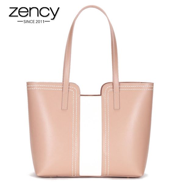 

zency panelled colors women shoulder bag 100% genuine leather fashion commuter lady tote bags large capacity shopping handbag