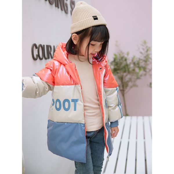

off season children's down jacket, boys and girls, korean fashion color matching thickened winter coat, no washing for children, Blue;gray
