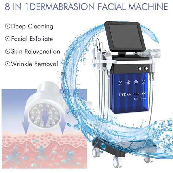 8 em 1 Hydra Dermaabrasão Diamante Microdermoabrasão Oxigênio Spray Injector PDT Ultrassom Skin Scrubber Facial Beauty Machine