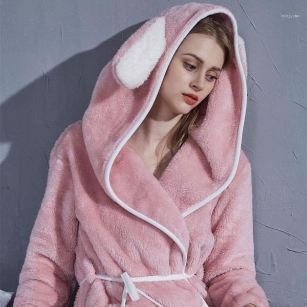 

winter sleepwear warm robe women's hoodie robes flannel bathrobe home clothes for women cute nightgown pink plush dressing gown1, Black;red