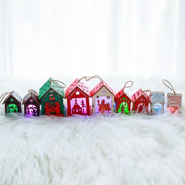 

luminous cabin decorations ins creative christmas snow with lights wooden house ornament pendant