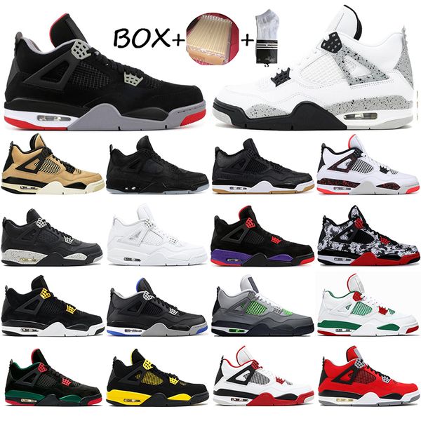 

with box 2021 bred 4 4s basketball shoes men laser black gum thunder royalty tattoo lava rapotors designer sneakers pure mens trainers, White;red