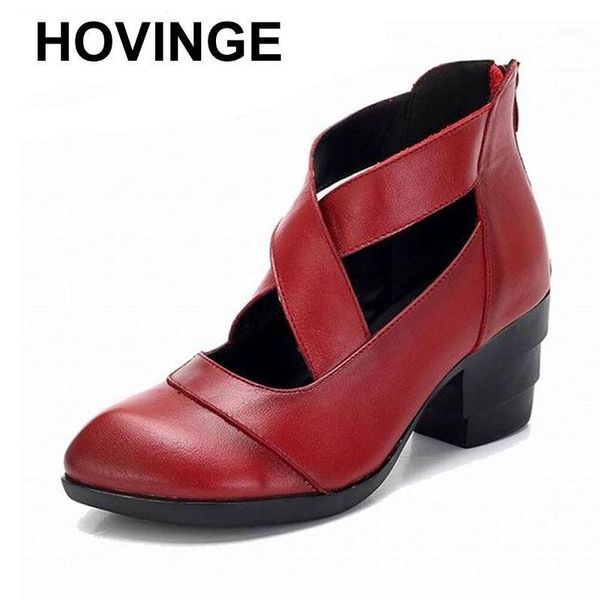 

dress shoes hovinge 2021 vintage style cross straps handmade women genuine leather high heel pointed toe shoese1081, Black