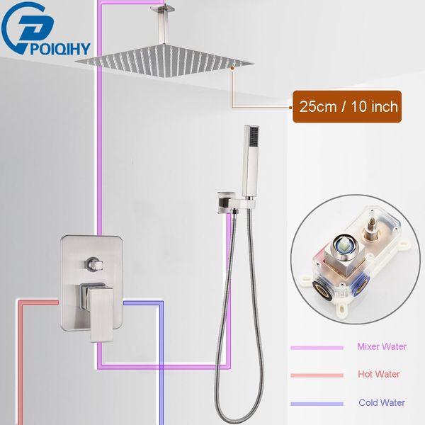 

poiqihy brushed nickel bath shower faucets set embedded box concealed valve shower system rainfall bathtub shower mixers faucet bbyqui