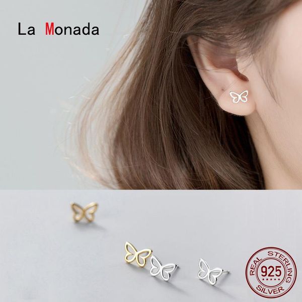 

la monada hollow butterfly minimalist sterling silver stud earrings women 925 silver jewelry woman earrings stud 925, Golden;silver