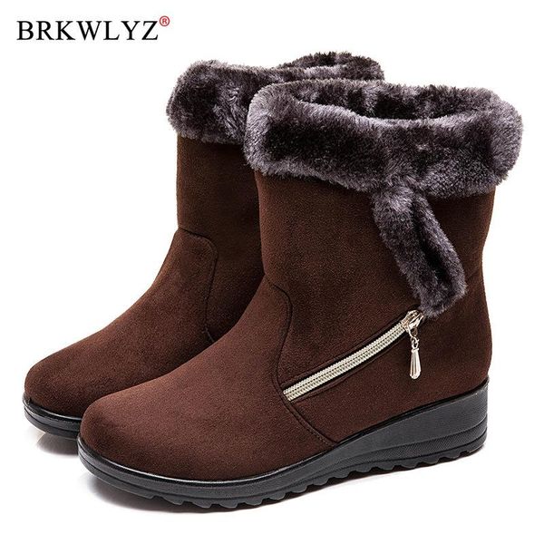 

women boots wedges heels snow boots faux suede winter shoes woman plus size 43 mid calf winter shoes female booties, Black