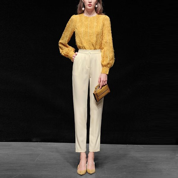 

jfxzc 2020 autumn new pants three-dimensional tassel sleeve two-piece slim legged lantern 2020 sle new lantern three-dimensional tassel a, Gray
