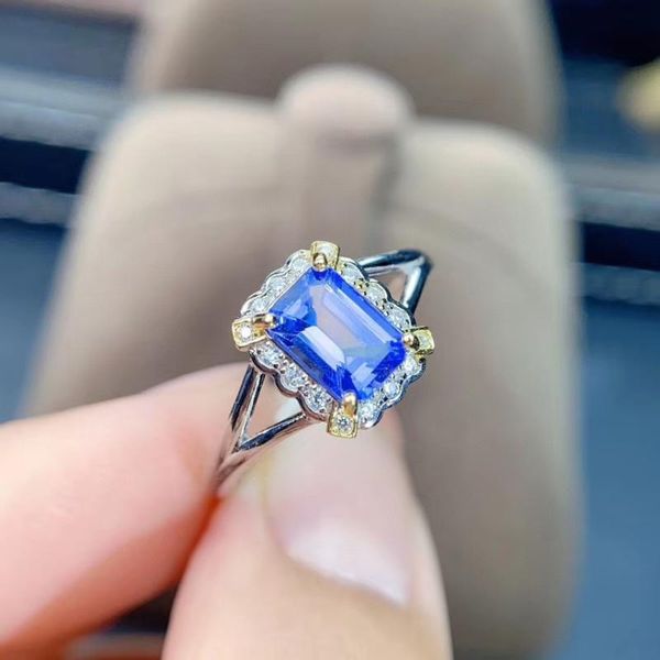 

cluster rings gift natural and real tanzanite ring wedding engagement for women 925 sterling silver, Golden;silver
