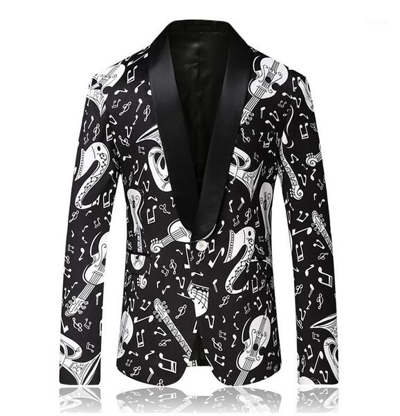 

2020 new style men's blazer coat leisure suits music score pattern blazers men jackets flannel blazers1, White;black