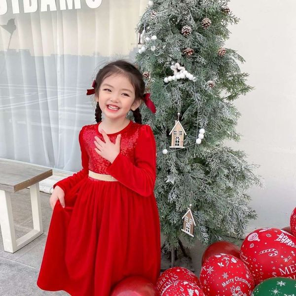 

sve 2020 long red new korean princs girls christmas drs bxwj, Red;yellow