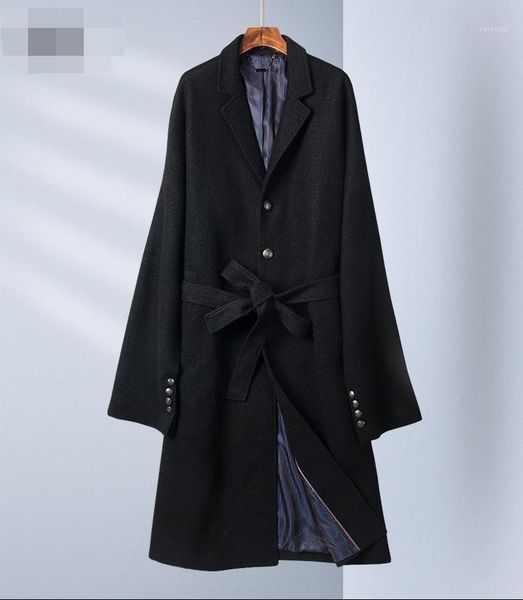 

men's long coats 2020 autumn and winter new show high-end korean personality woolen windbreaker jacket1, Black