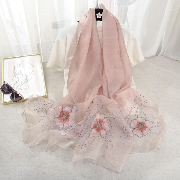 

scarves embroidered silk wool scarf in spring and summer of 2021,silk sunscreen shawl women1, Blue;gray
