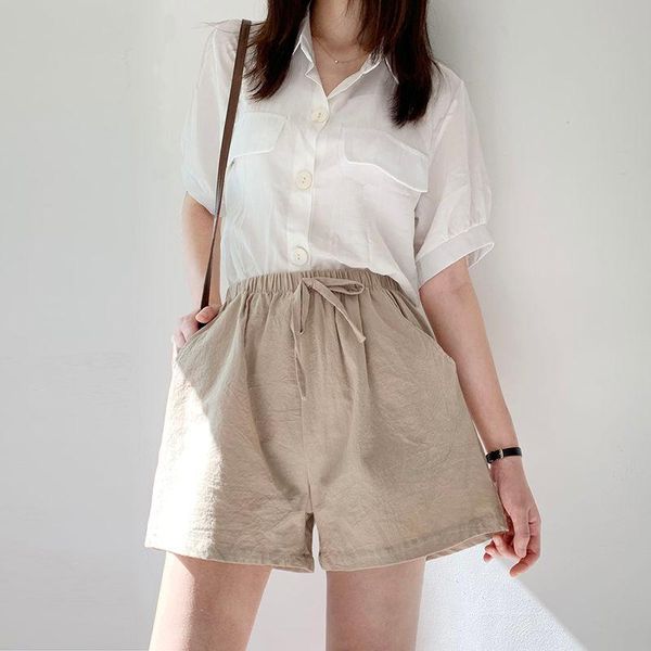 

2021 new summer casual cotton linen shorts women plus size high waist shorts fashion short pants streetwear women's, White;black