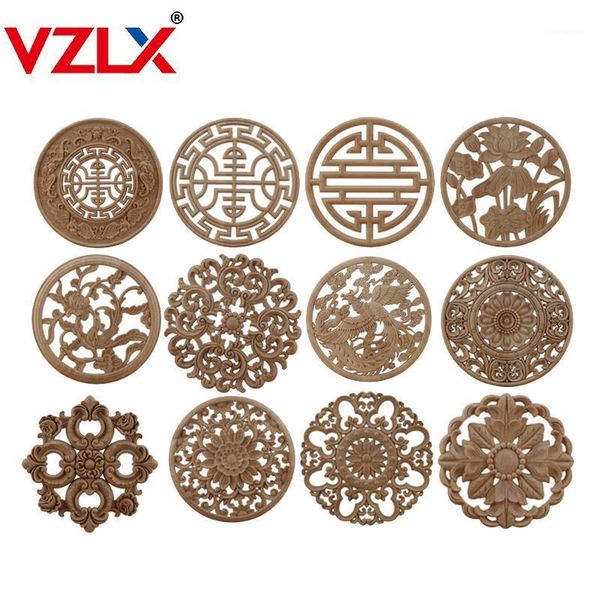 

vzlx round wood carving woodcarving wood decal carving lines applique rose rubber home decoration accessories cabinet