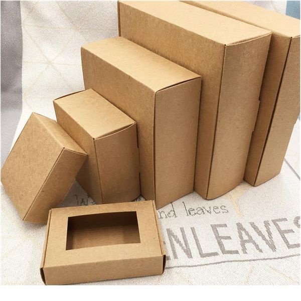 

10pcs square kraft box with window paper gift packaging for wedding home party muffin packaging christm bbyjin