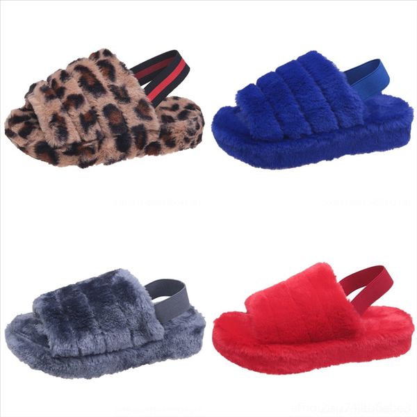 

5pfg women's furslippers floor plush cute home ballry slippers ladies plush fox hair fluffy plush summer fox fur sandals open toe, Black