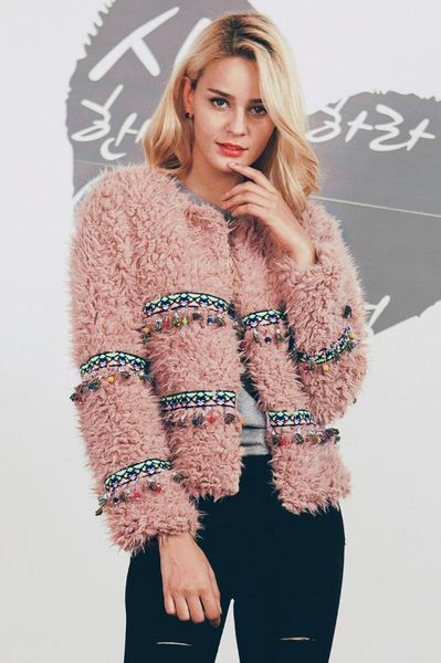 

elegant women small fur jackets long sleeve o neck vintage winter casual outwear coat ladies short faux fur coat hairy jackets1, Black