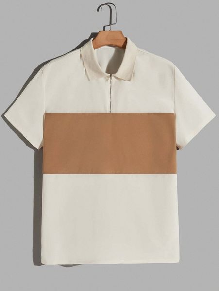 

romwe guys colorblock half zip polo shirt g7be#, White;black