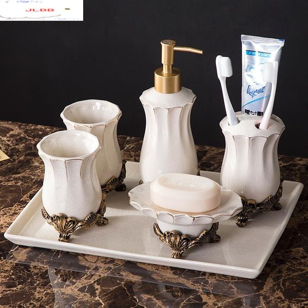 

european style bathroom five-piece suit bathroom supplies white kit toiletries wash set home ceramics decorative accessories