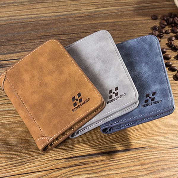 

men leather pockets id card holder billfold slim bifold purse retro frosted wallet h9, Red;black