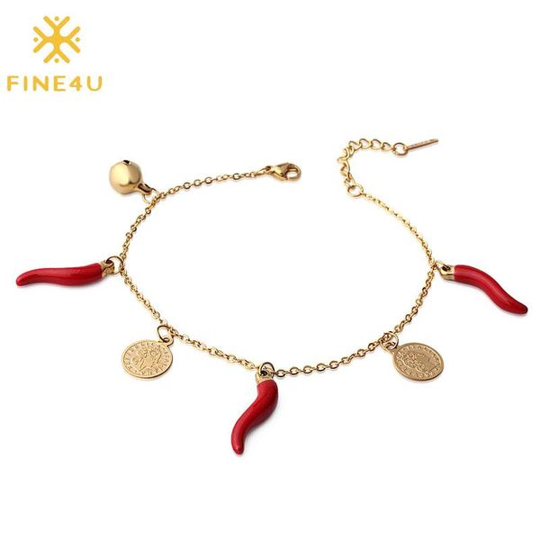 

fine4u b217 нержавеющей сталь звено цепь браслет для женщин red chili подвески браслеты italiana repvbblica монеты ювелирных изделия, Black