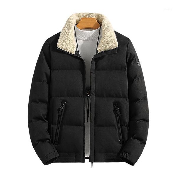 

men winter puffer jacket clothing 2020 cottonthick wear-resistant slim jacket zipper canvas long coat slim utility clothes1, Black
