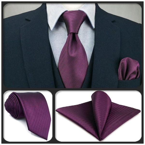 

bow ties c11 purple solid silk mens necktie set wedding classic for male dress accessory hanky extra long size, Black;gray