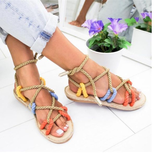 

2020 fashion summer women sandals lace up women shoes comfort flat sandals gladiator non-slip womens chaussure femme1, Black