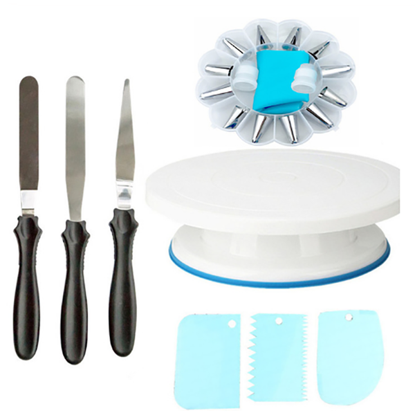 

baking moulds cake stand craft turntable set platform cupcake rotating plate revolve dessert flower mouth bag scraper tools ct2274