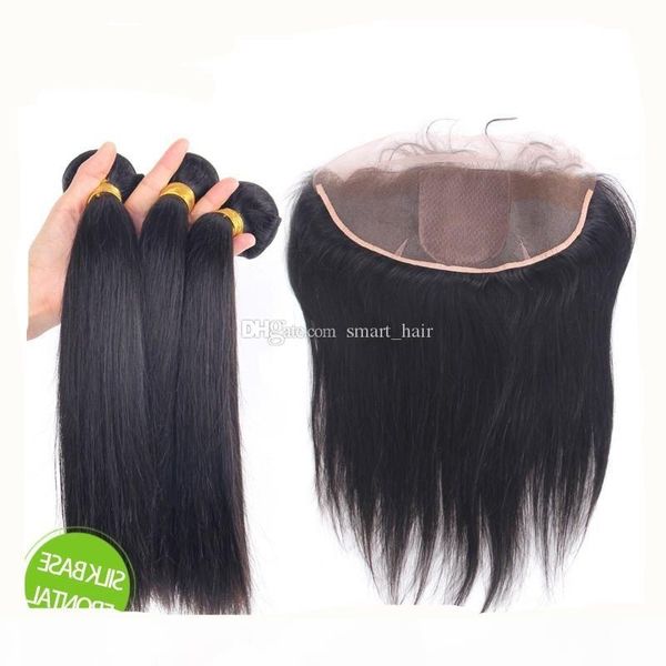 

peruvian hair ear to ear full lace frontals with lace frontal silky straight hair bundles with silk base 4x4 lace frontal, Black