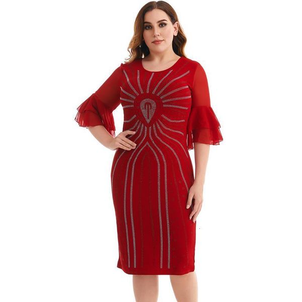 

women's plus size office work bodycon birthday party falbala casual midi red dress drop shipping good quality, Black;gray