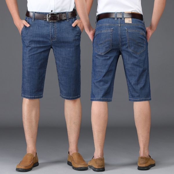 

летний тонкие джинсовые шорты мужских свободные прямой натяжные пятиточечных шорт и shortspants ультратонкого размера галифе пятиточечных бр, Blue