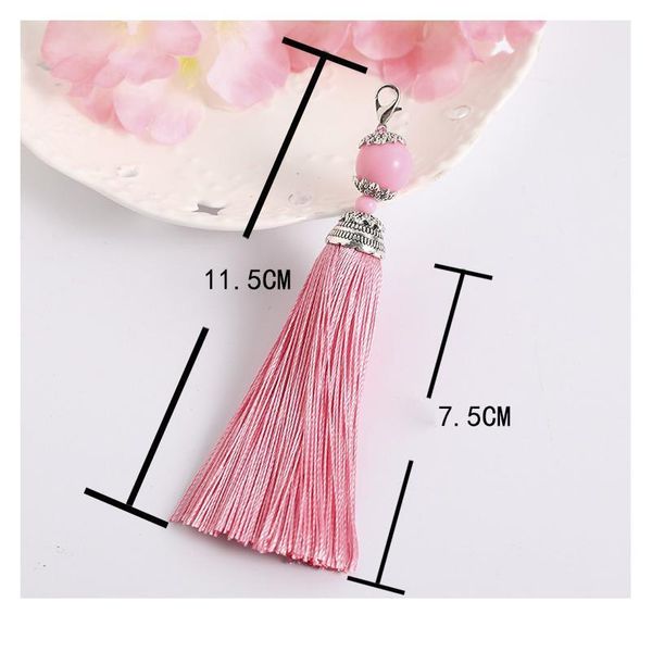 

5pcs 11.5cm cotton silk tassels key ring with beads charm pendant satin tassels with lobster clasp diy jewelry making fi qyljsq