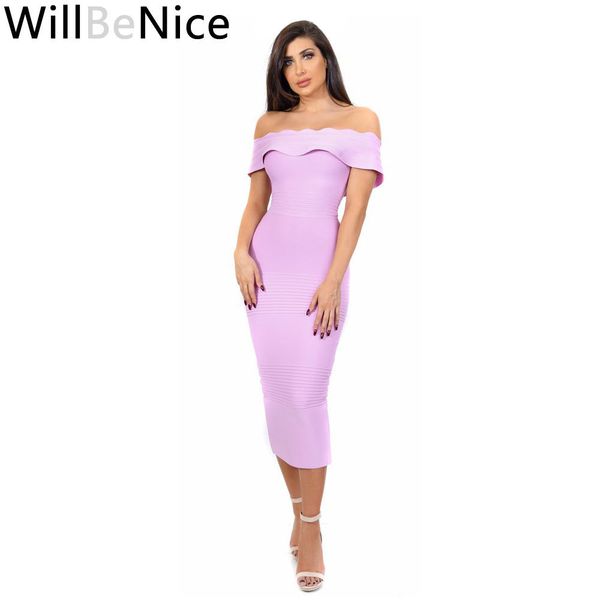 

willbenice light purple new fashion women off shoulder winter bodycon celebrity midi bandage dress plus size xl 201028, Black;gray