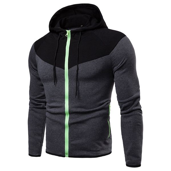 

winter hooded cardigan sweatshirt men's contrast stitching slim-fit casual fashion trendy jacket kg-469, Black