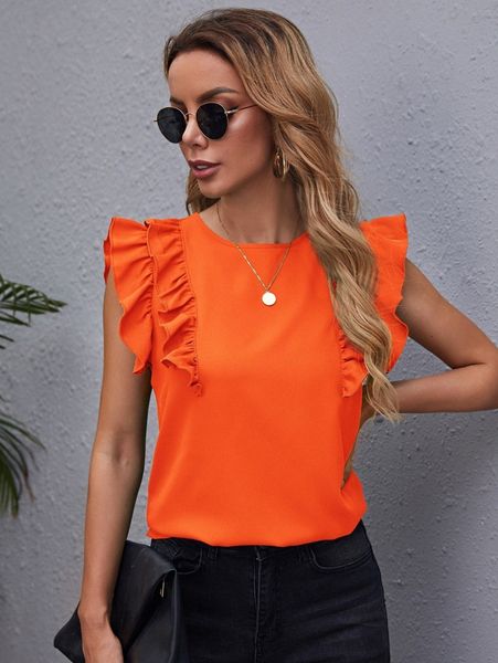 

neon orange ruffle armhole solid v4hi#, White