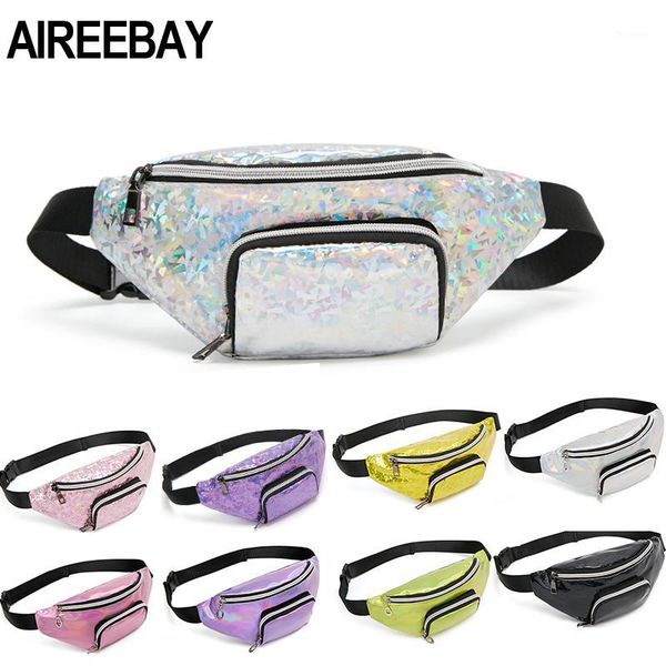 

aireebay sequins holographic fanny pack female waist pack women's laser chest waist bag girls belt bag travel bum 2019 new1
