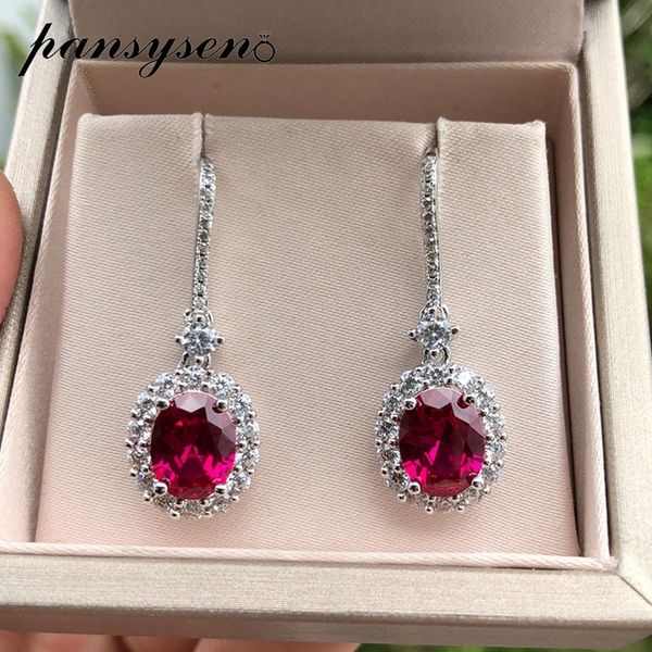 

pansysen natural ruby sapphire gemstone drop earrings for women vintage female 925 sterling silver jewelry earring wedding gifts 200923