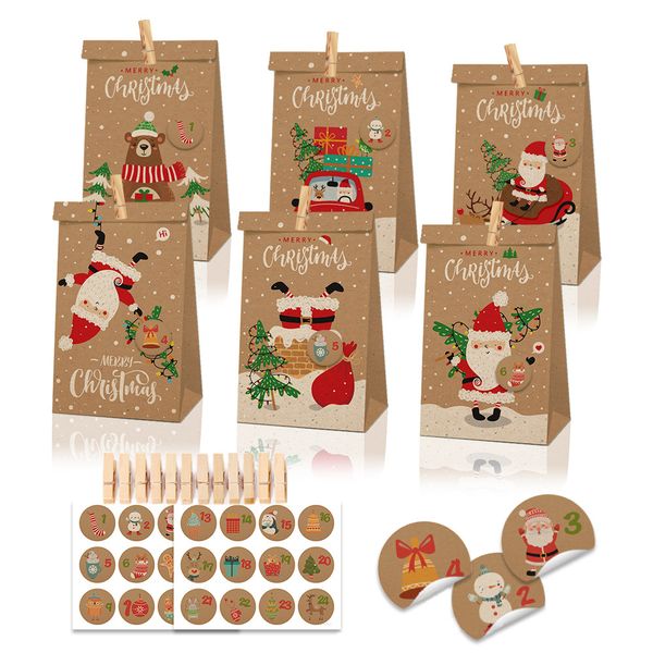 

24pcs kraft bags treat candy apple greaseproof paper for birthday new year party favors supplies christmas sticker bag