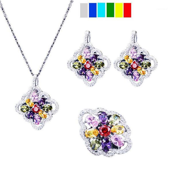 

Silver 925 Jewelry Sets For Women Multicolor Sapphire Topaz Garnet Necklace Earrings Ring1, Black