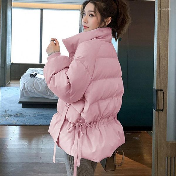 

2020 women parkas winter jackets casual solid warm parka cotton padded coat slim fit stand collar pakras ladies outwear1, Black