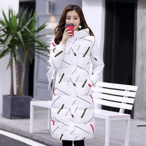 

2019 x-long women slim print winter jacket cotton padded warm thicken ladies coat new arrival fashion parka womens jackets1, Black